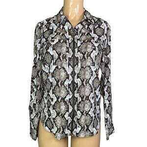 Michael Kors Snake Print Blouse Top Zip Front Long Sleeve Size Medium NWT